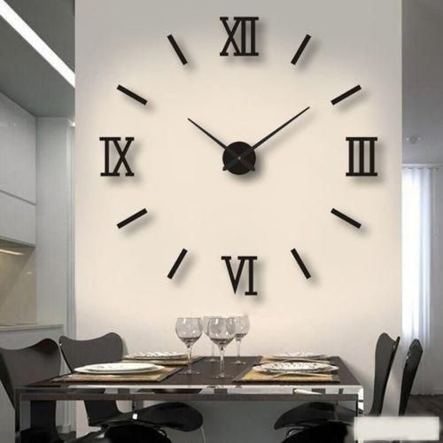 DIY Wall Clocks 3D Mirror Stickers Large Wall Clock-Black