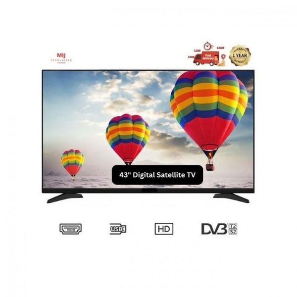 Mi+ (MiJ) 43'' Inches Digital Satellite TV - Frameless Full HD LED TV - HDMI - USB - Black + 12 MONT