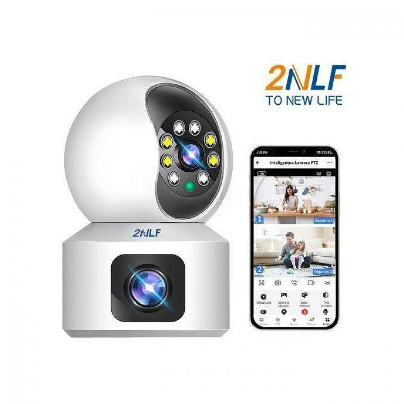 2NLF 1080p Full HD Dual-Screen Security Camera with Motion Detection, Colour Night Vision, Two-Way A
