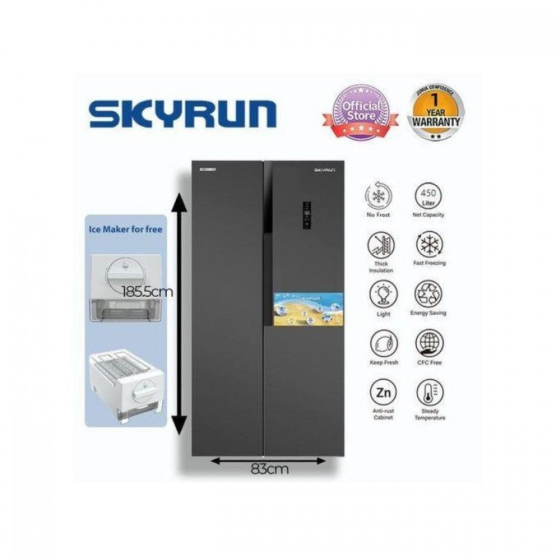 Skyrun 450 Litres Side By Side No Frost Fridge (BCD-450W) - Gray