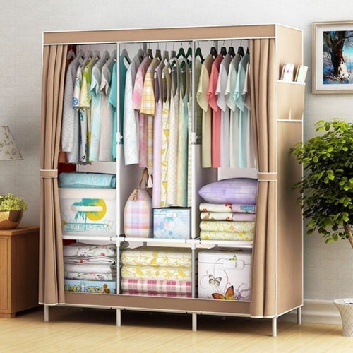 Classy 3 Column Mobile Steel Wardrobe Closet(Brown)
