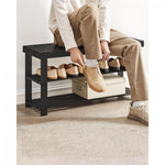 LASA 3-Tier Bamboo Shoe Bench - Sturdy Entryway Organizer with Storage Shelves