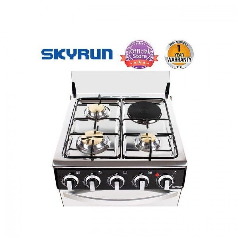 Skyrun 3 Burners+1 Electric Hotplate Gas Cooker 50x50 (GCS-3G1E/X) -Black.