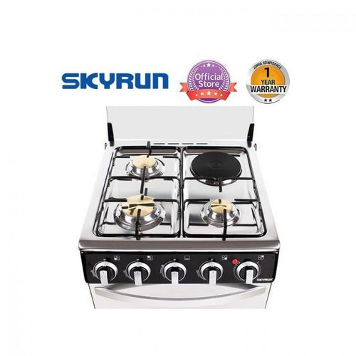 Skyrun 3 Burners+1 Electric Hotplate Gas Cooker 50x50 (GCS-3G1E/X) -Black.